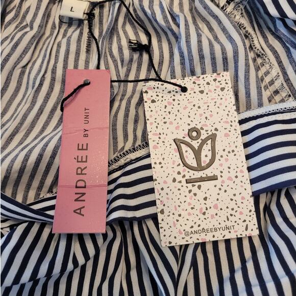 Andree By Unit Striped Boho Peasant Blouse NWT Women’s Large Tie Back - Picture 6 of 8